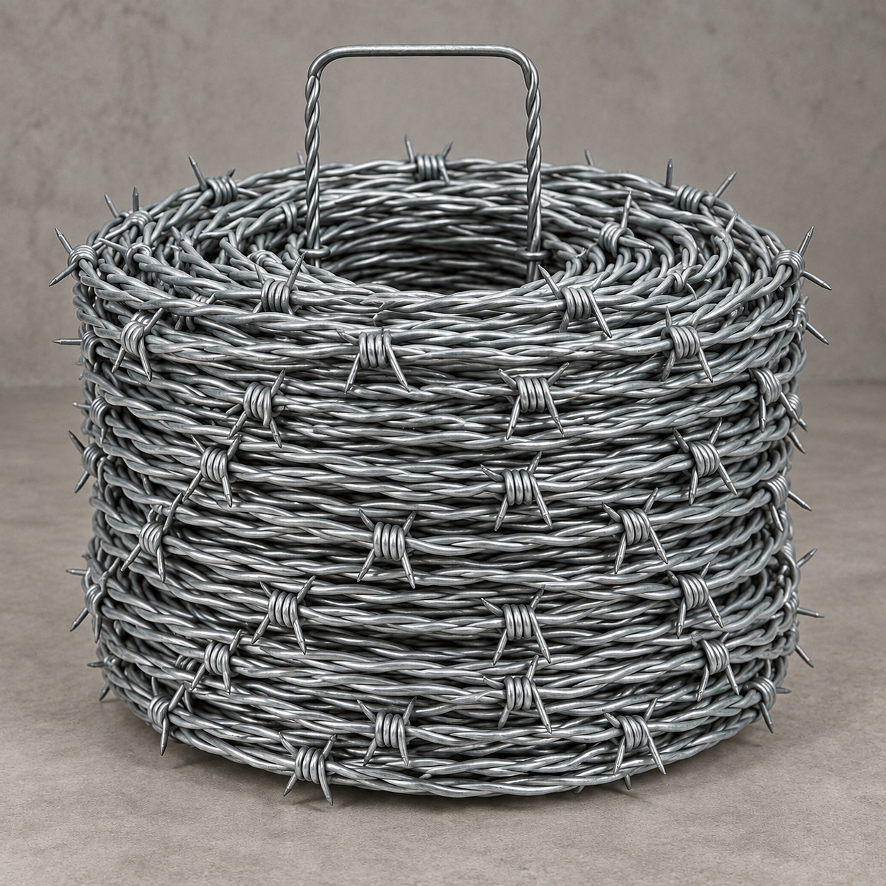 AI-generated illustrative product image of barbed wire rolls